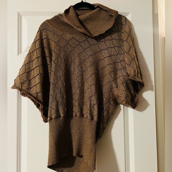 Questions Sweaters - Elegant Gold with Metallic Specks Knit Poncho Sweater